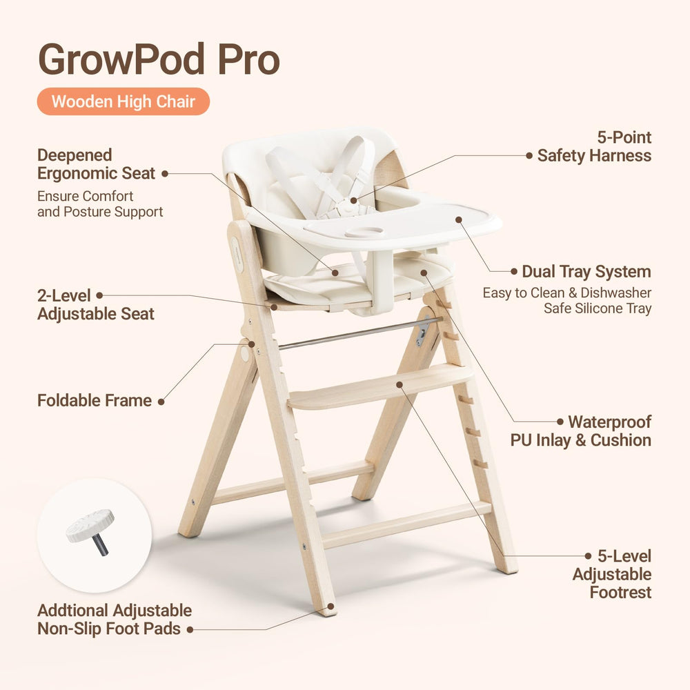 MAMAZING GrowPod Pro wooden high chair ergonomic curved seat for comfort