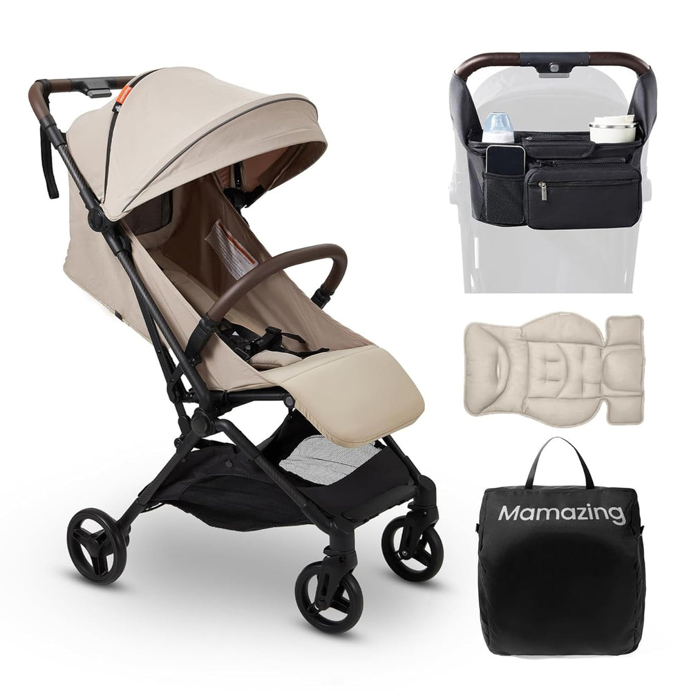 MAMAZING lightweight stroller in compact fold for easy travel.