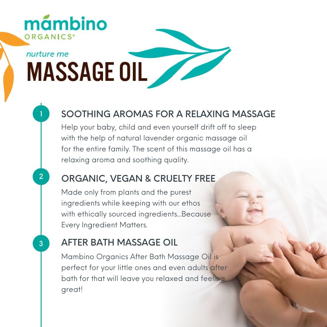 Relaxing aroma and smooth texture of Mambino Organics massage oil