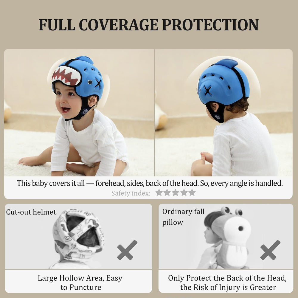 Adjustable strap on MAMBOBABY GUARD Shark highlighting easy size customization.
