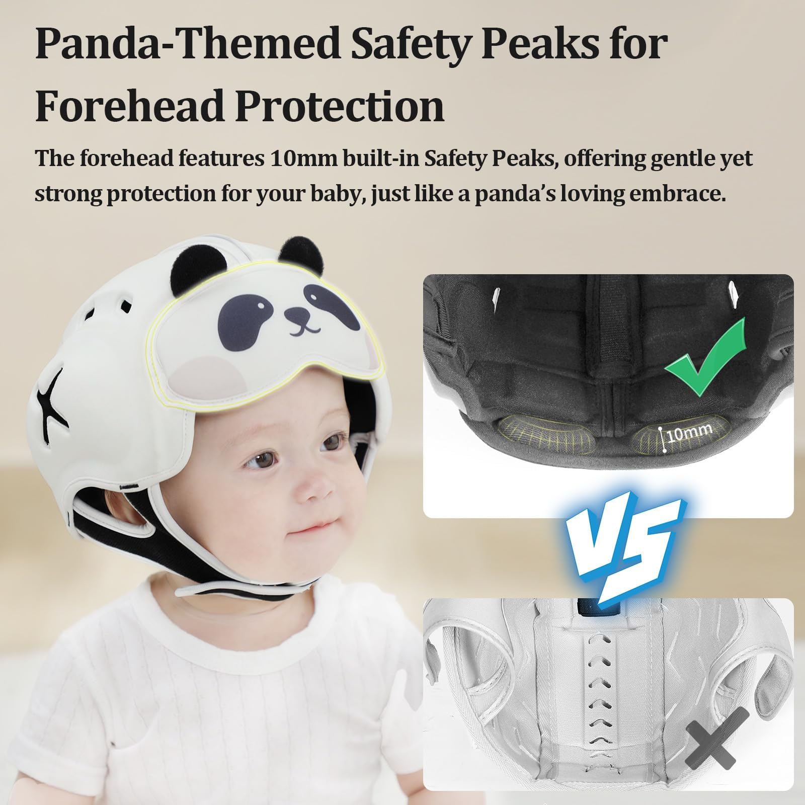 MAMBOBABY GUARD ultralight helmet worn by toddler during walking attempts