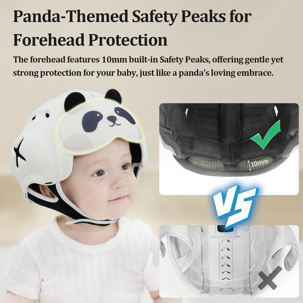 MAMBOBABY GUARD ultralight helmet worn by toddler during walking attempts
