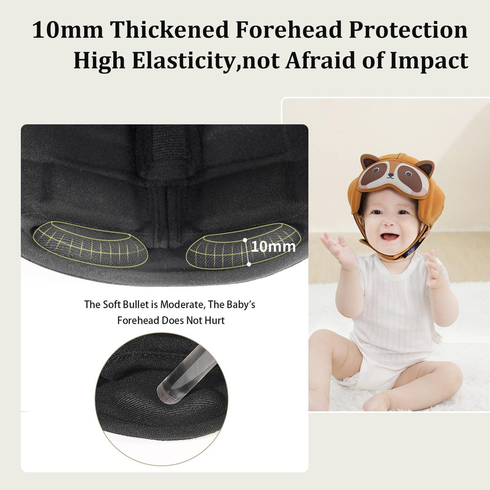 MAMBOBABY safety helmet shows 360-degree protection with forehead airbags for safer crawling