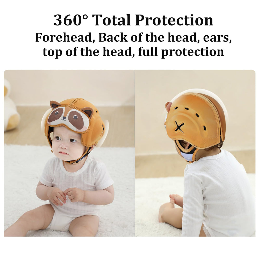 MAMBOBABY safety helmet demonstrates adjustable elastic straps and Velcro for growing fit