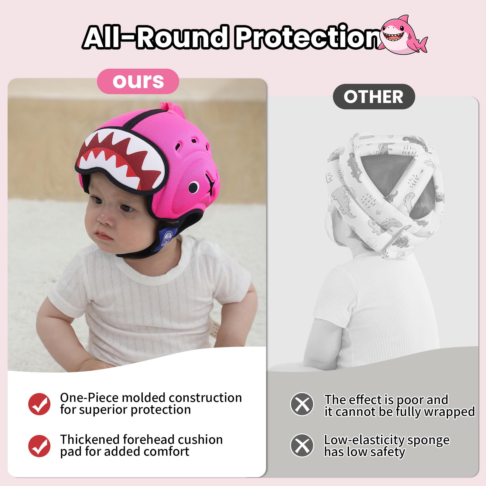 Mambobaby Shark adjustable headband demonstrates secure fit for growing toddlers.