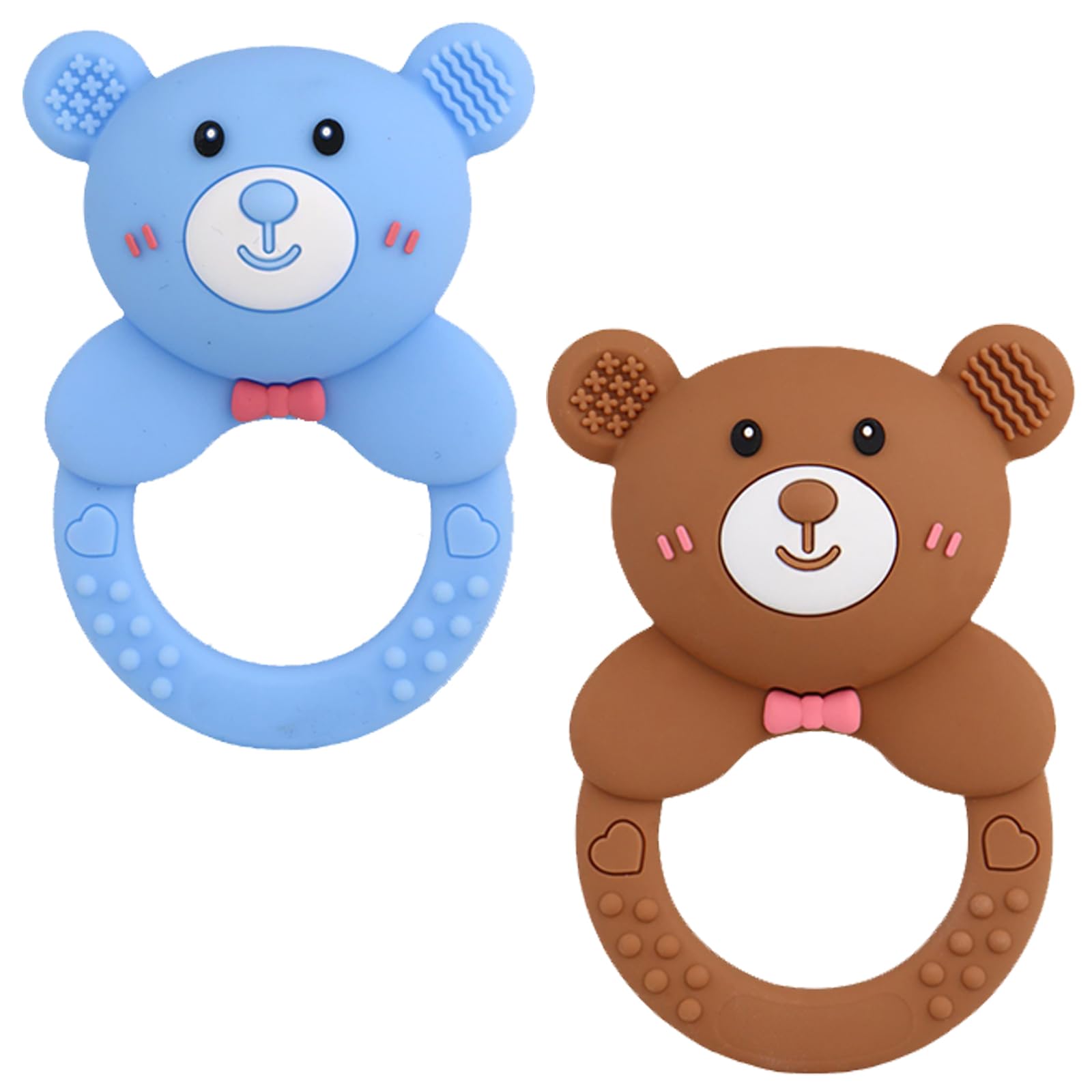 Mamigeor Baby Bear Teething Ring Blue—easy-to-grasp design for tiny hands.