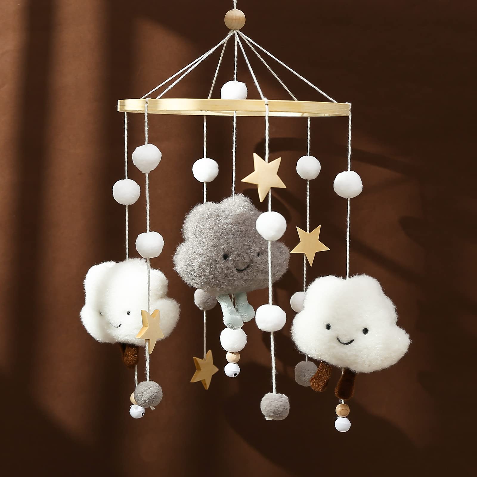 Mamimami Home handmade baby mobile with a cotton rabbit captures attention with gentle motion.