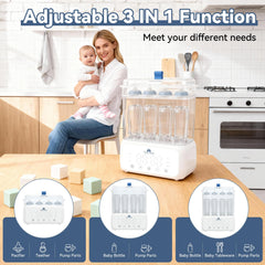 MammyBunny 6-smart-modes support Auto, Sterilize, Dry, Warm, Thaw, and Store.