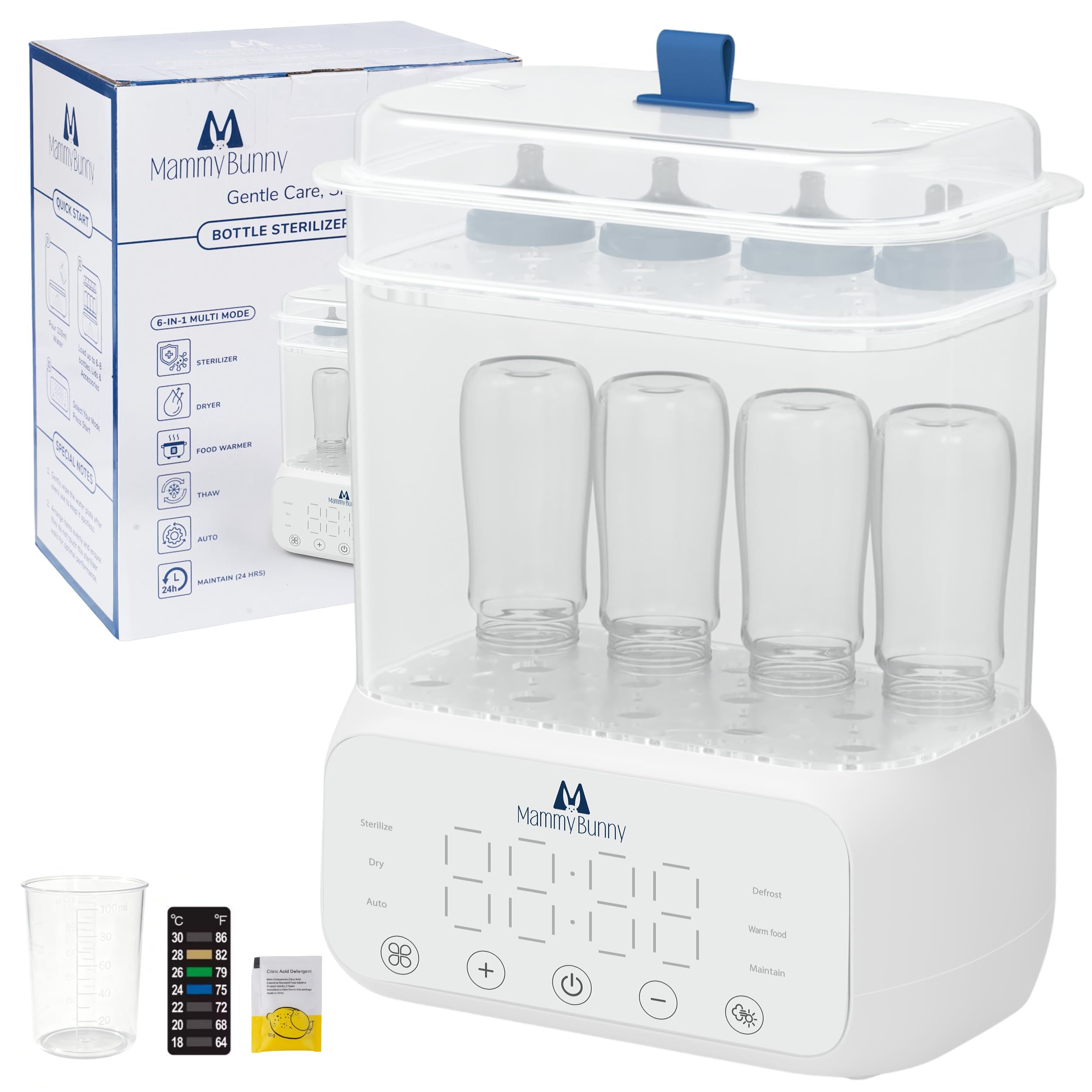 MammyBunny 3-in-1 bottle sterilizer dryer — front view, compact design for busy kitchens.