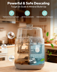 Mamouris descaling tablets inside bottle washer demonstrating cleaning efficiency.