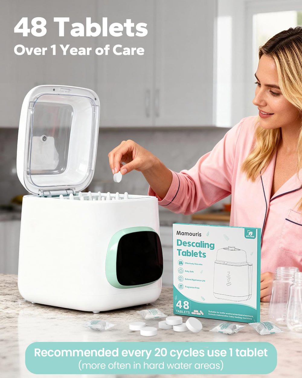 Easy-use drop tablet into cycle demonstrates simple maintenance
