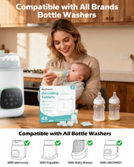 Limescale removal visual highlights cleaner components inside a bottle warmer or washer