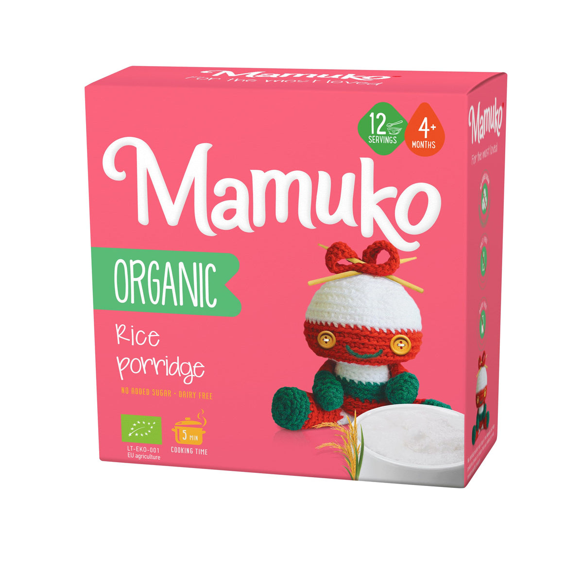 Mamuko Organic Rice Porridge pack shown for wholesome baby meals with gluten-free nutrition