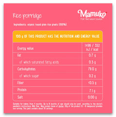 Mamuko Organic Rice Porridge serving bowl prepared for quick, nourishing feeding