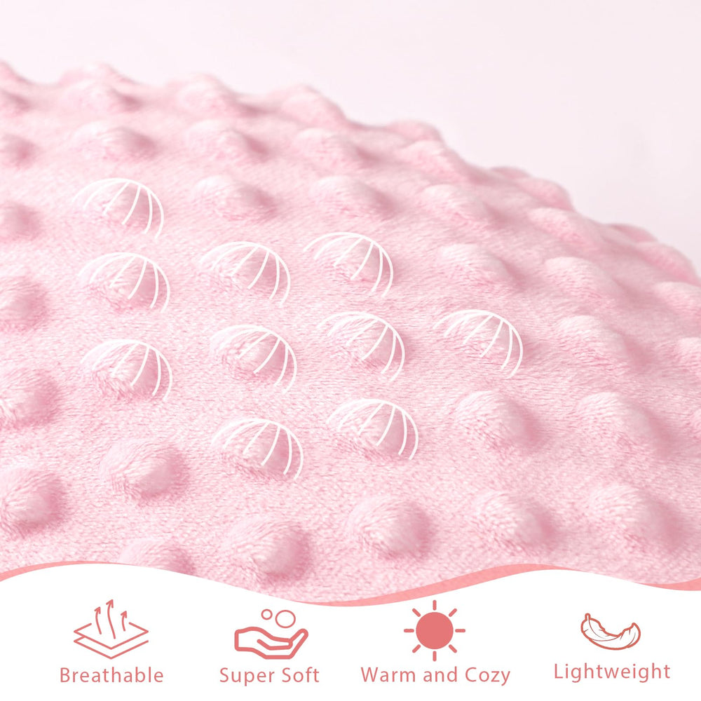 Man Fai Sky pink blanket shown in stroller or crib use for on-the-go comfort.