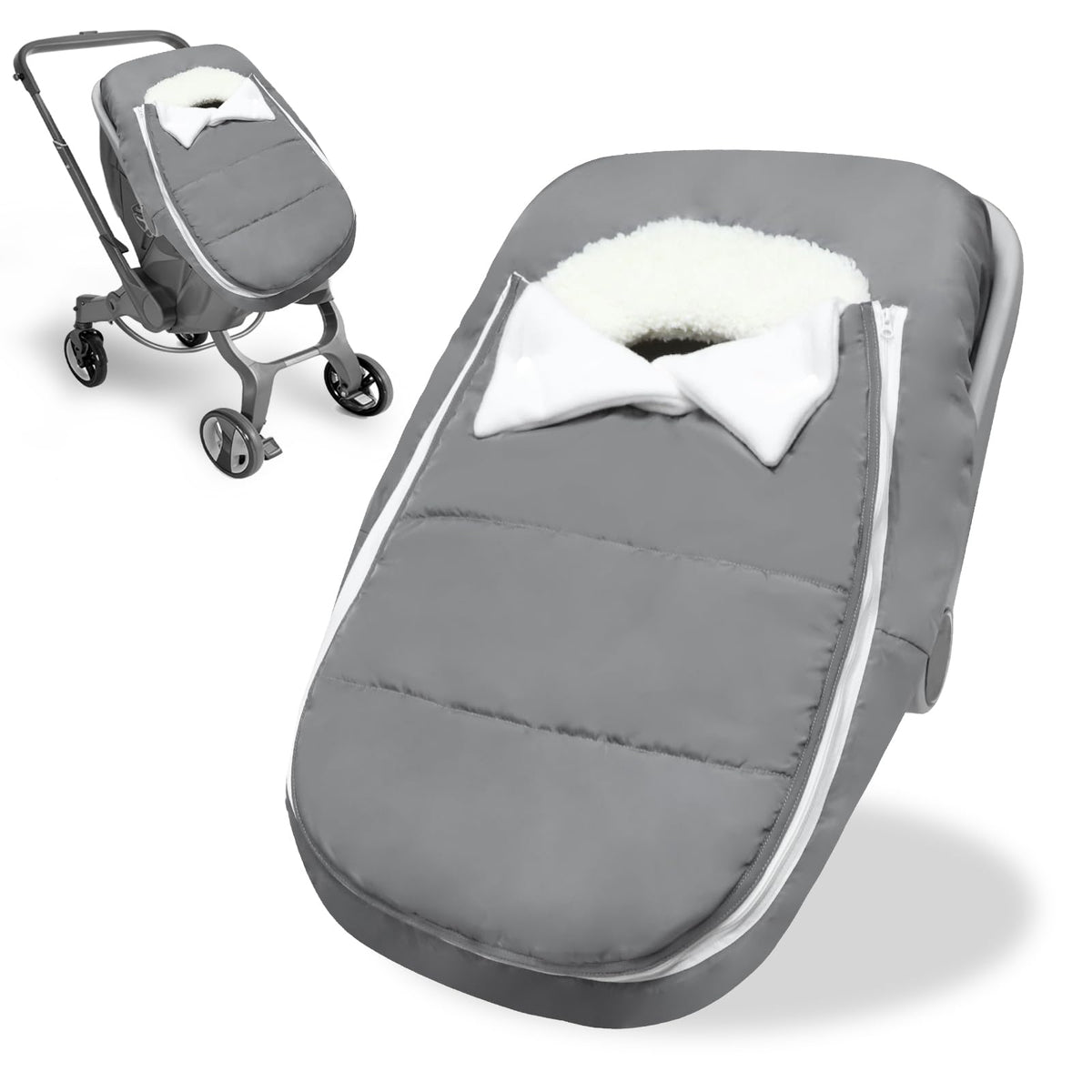 Man Fai Sky windproof outer shell protects baby during outdoor rides.