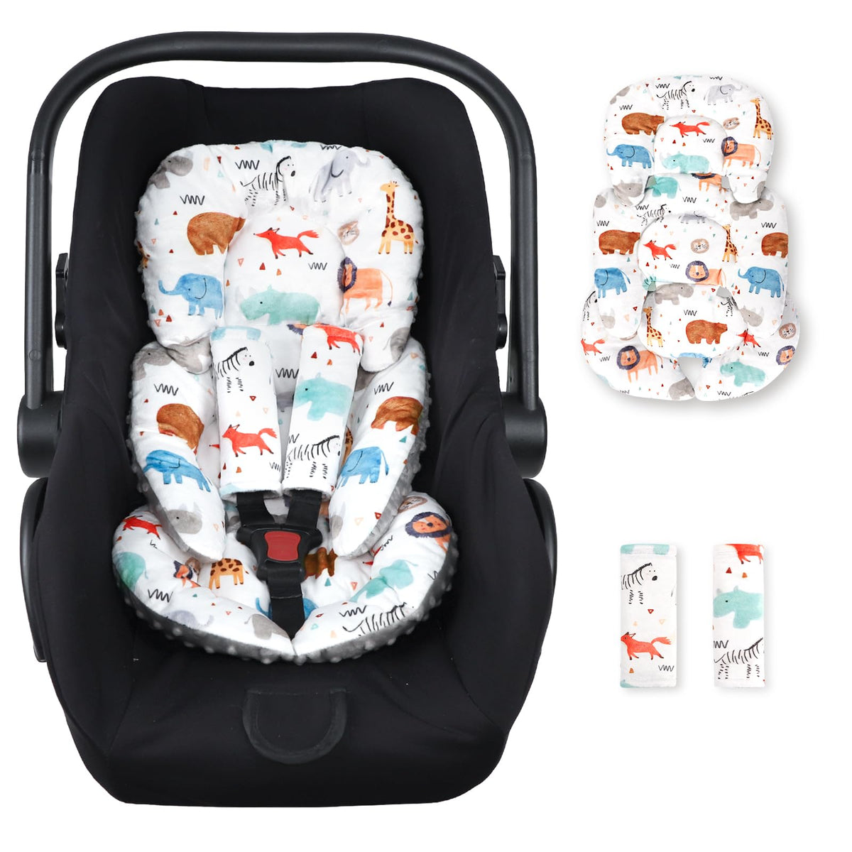 Man Fai Sky infant car seat insert provides secure head support for travel.