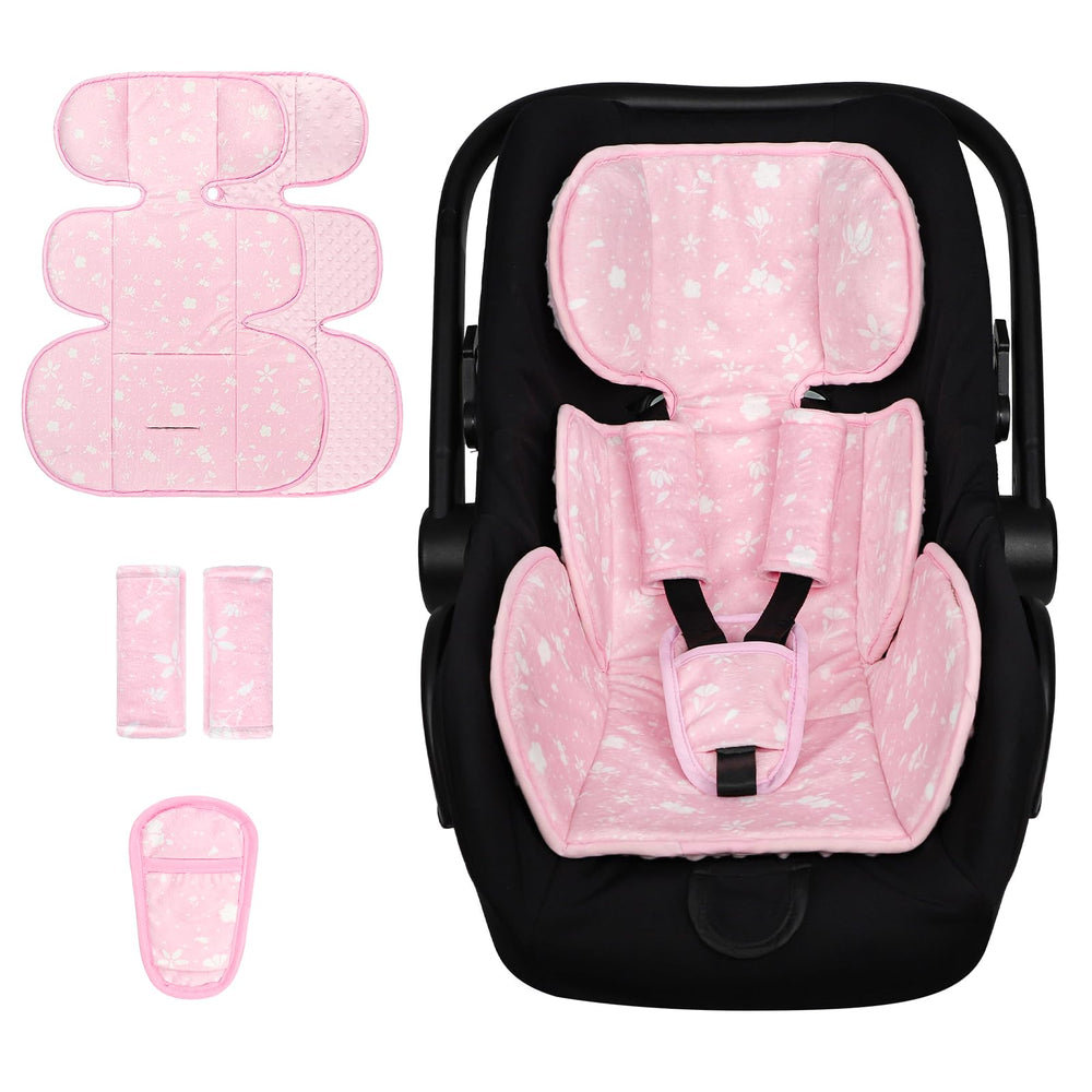 Man Fai Sky infant car seat insert in pink enhances newborn comfort on the go.