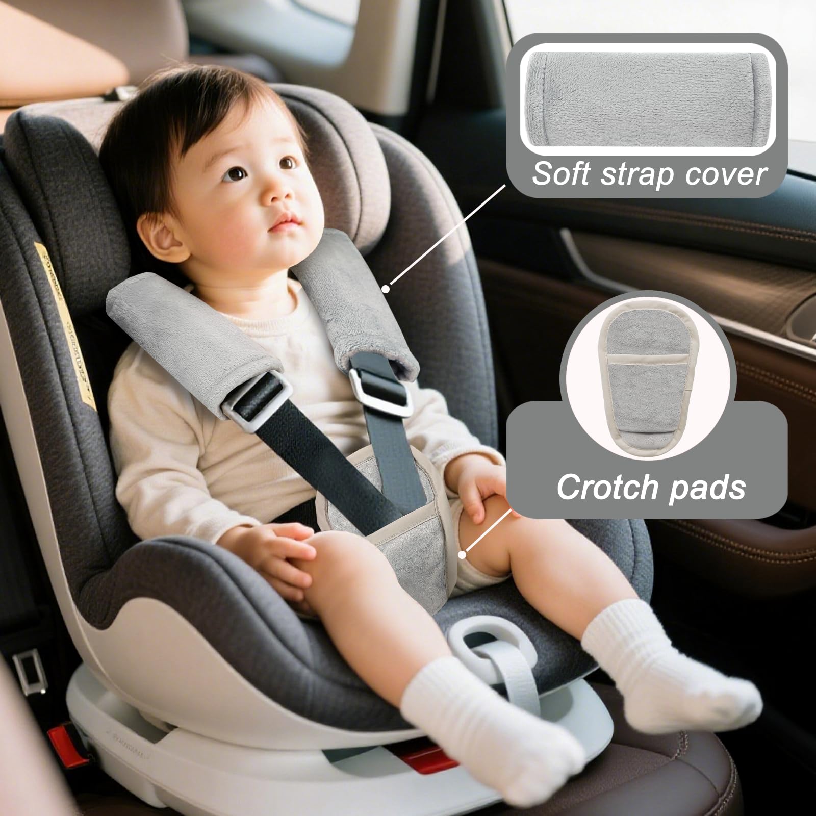 Man Fai Sky infant strap pad in grey with soft fabric for gentle support