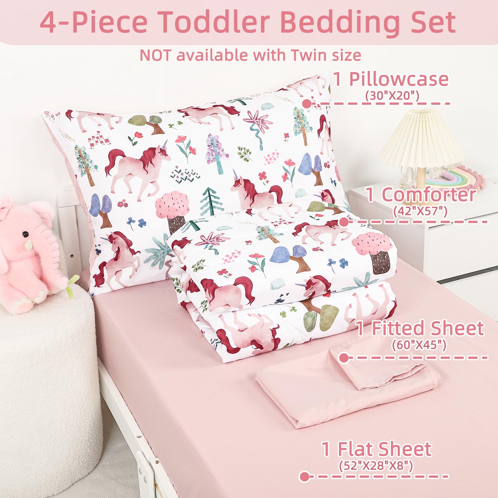 Man Fai Sky forest fitted sheet stays snug on a toddler bed.