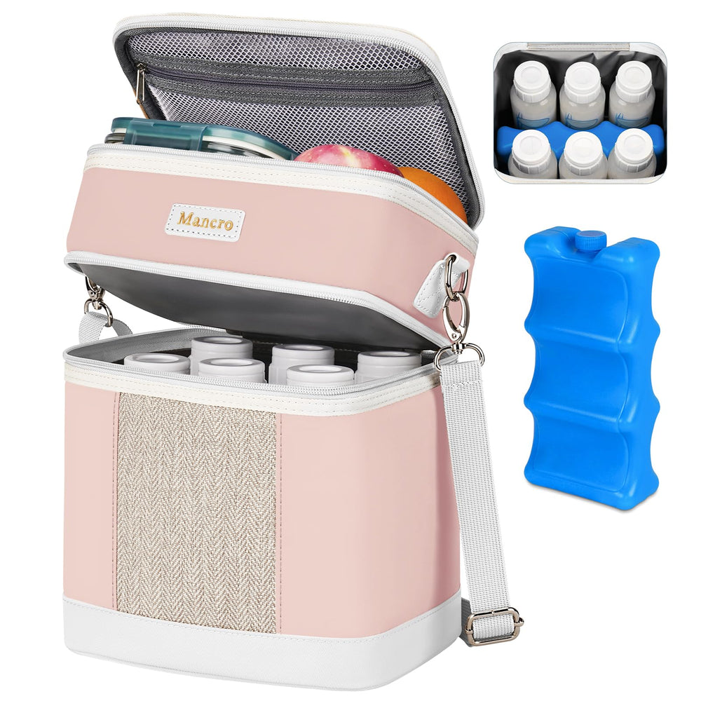 Mancro breast milk cooler bag full view showing double-layer design for travel