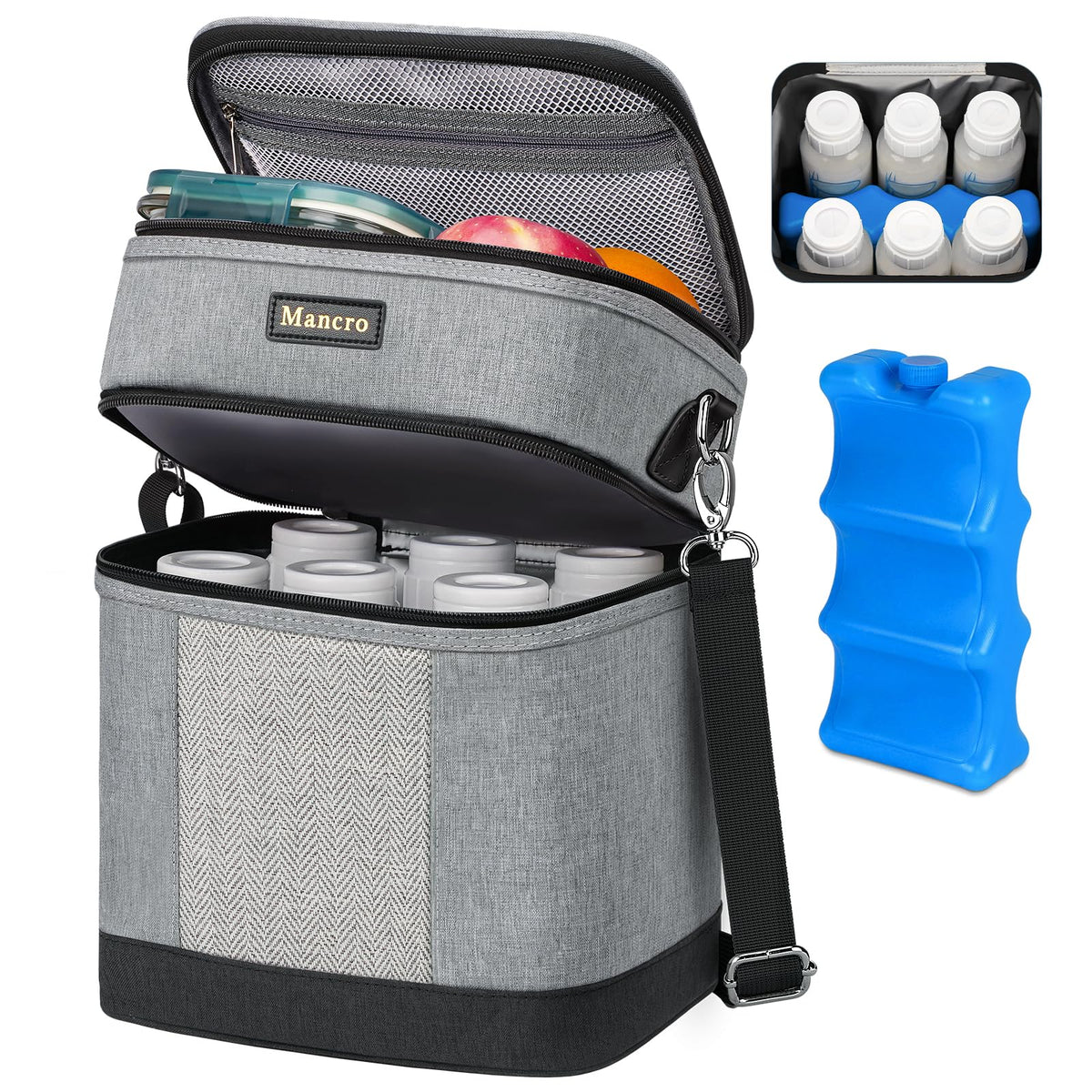 Mancro breastmilk cooler bag double-layer design keeps bottles organized for daycare.