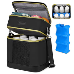 Mancro breastmilk cooler bag with double-layer design keeps bottles organized on the go.