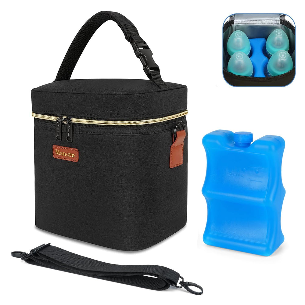 Mancro breastmilk cooler bag travel with four bottles ready for on-the-go feeding