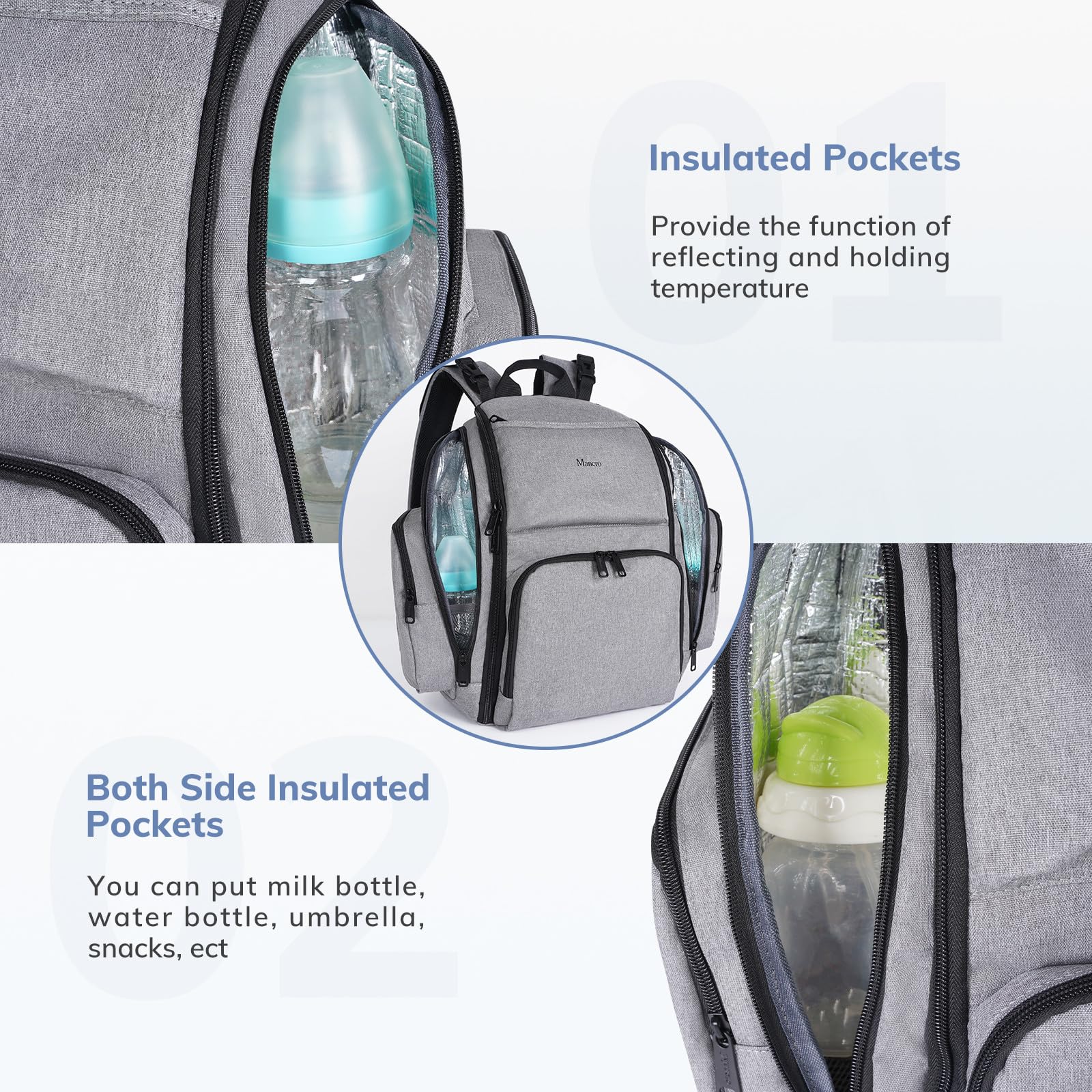 Mancro stroller straps attach the bag to a stroller for hands-free travel