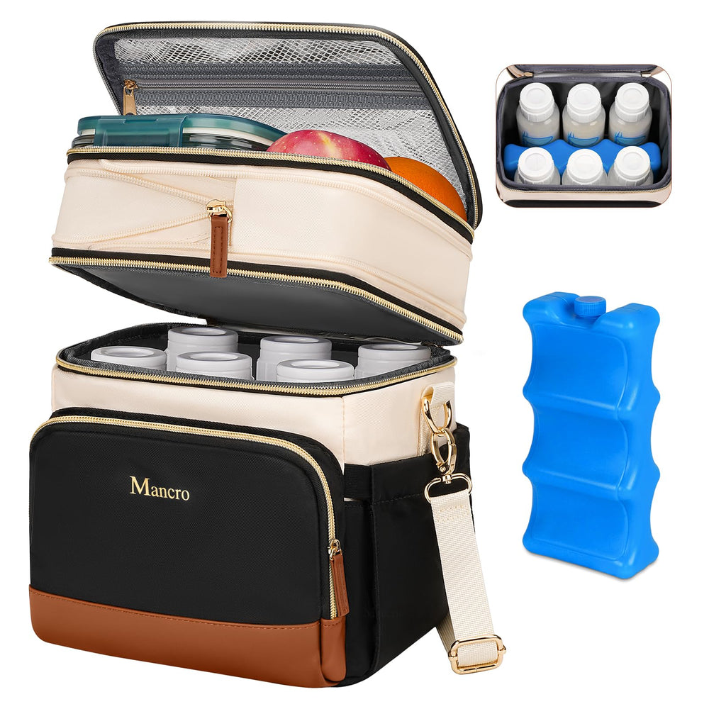 Mancro expandable breast milk cooler bag front view showing roomy main compartment