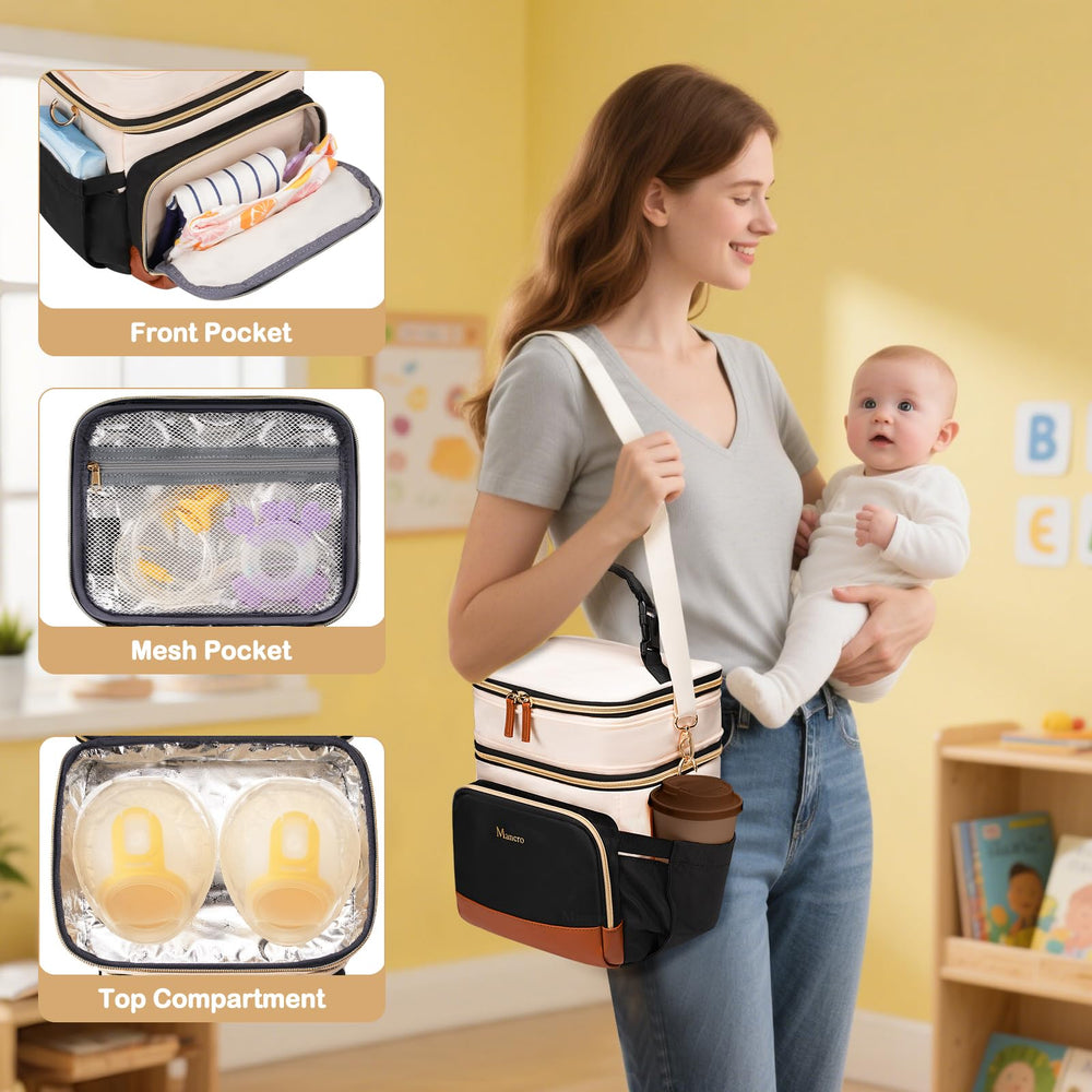 Mancro expandable breast milk cooler bag with shoulder strap for hands-free carry