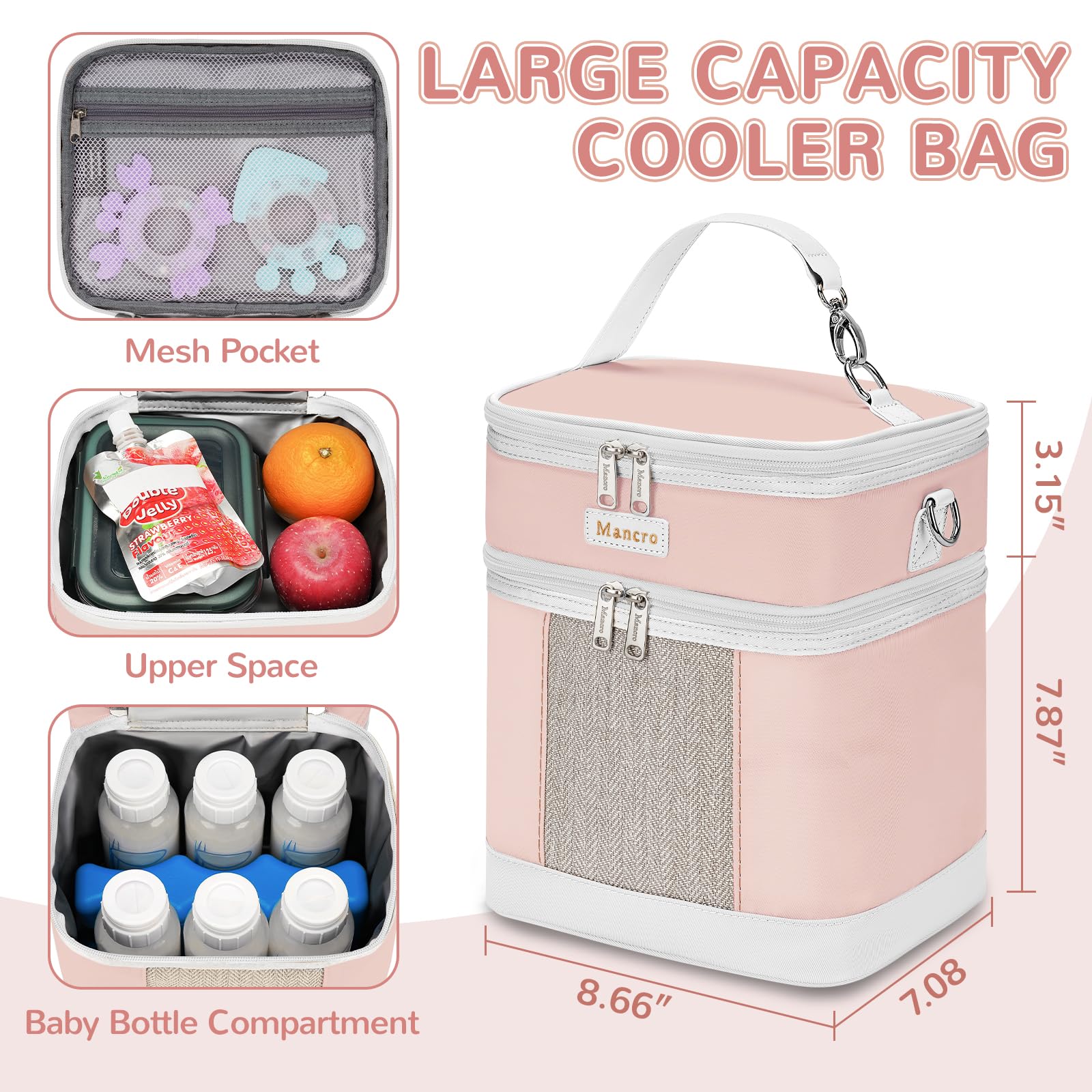 Mancro insulated bottle bag with capacity for 6 bottles up to 9 oz