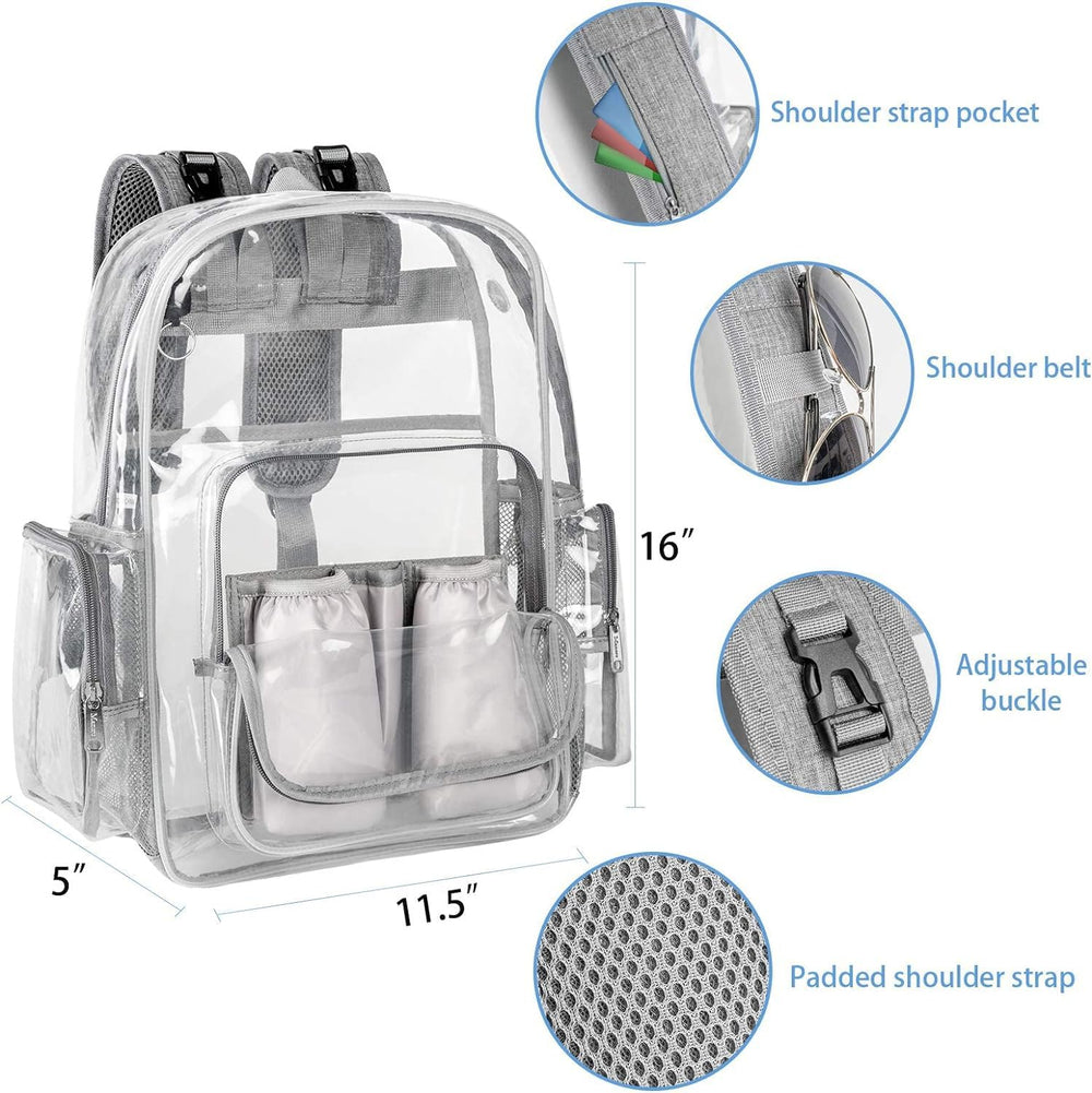 Mancro clear bag side pocket designed for wipes and snacks within reach.