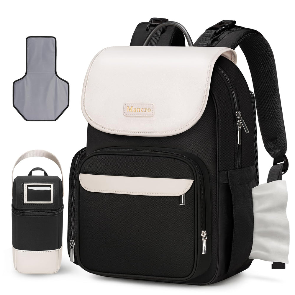 Mancro small diaper bag backpack with detachable changing pad for quick, one-handed changes on the go.