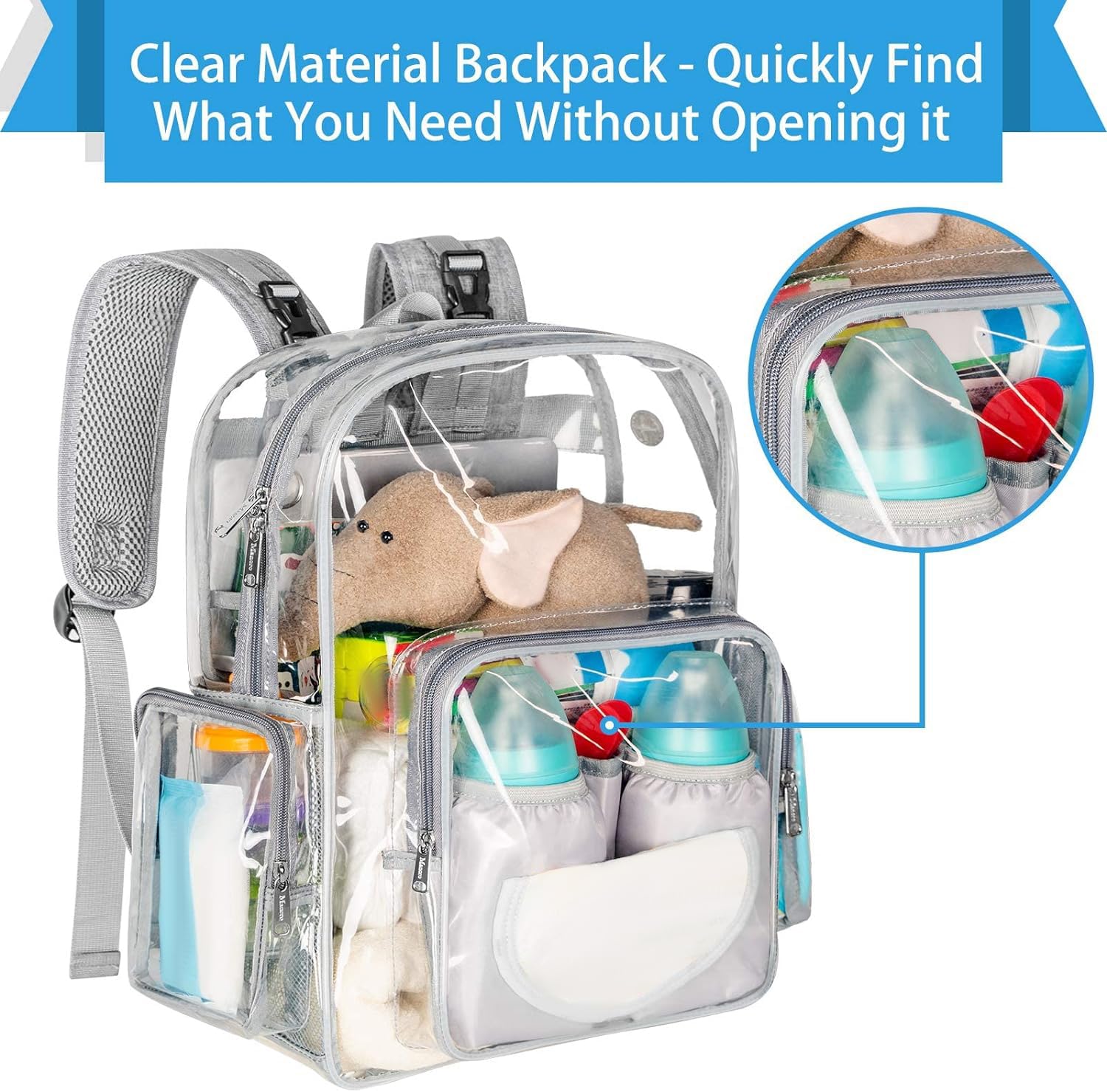 Mancro stroller straps attached to the bag for secure strolling and travel.