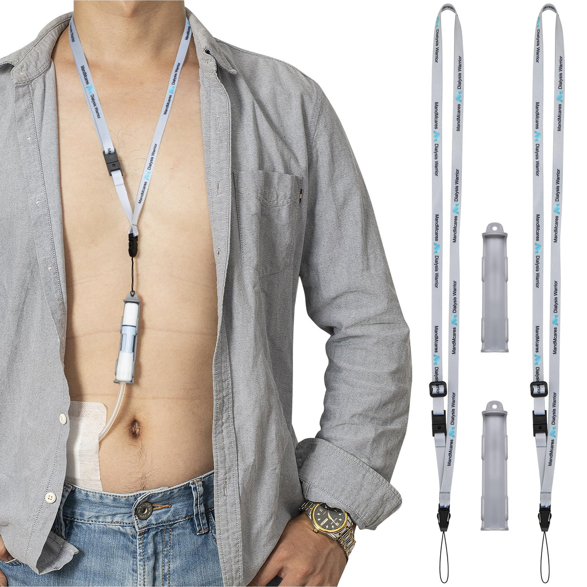 MandMcares Baxter PD transfer-set holder clip secures the line discreetly for daily wear