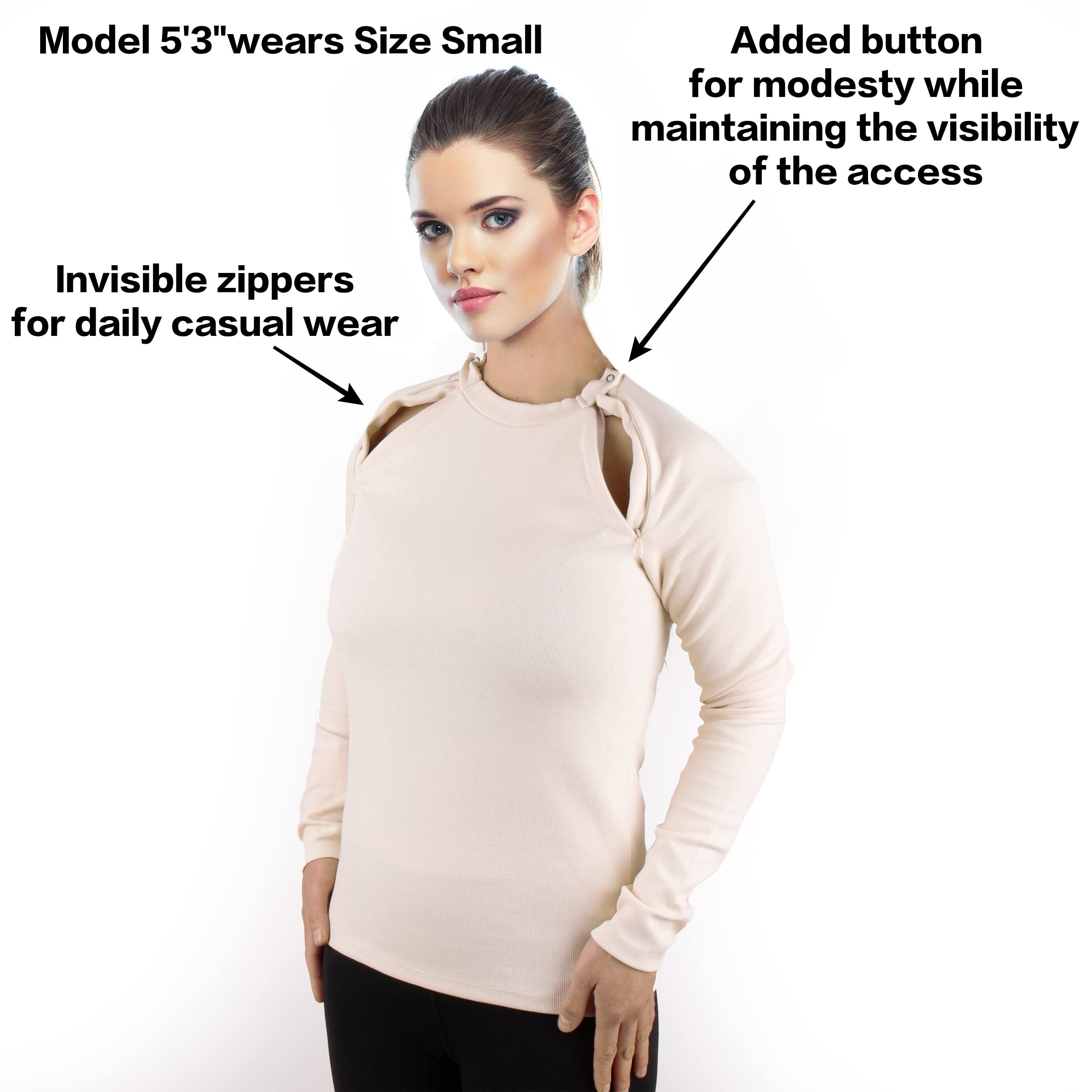 MandMcares right chest zipper enabling discreet port access