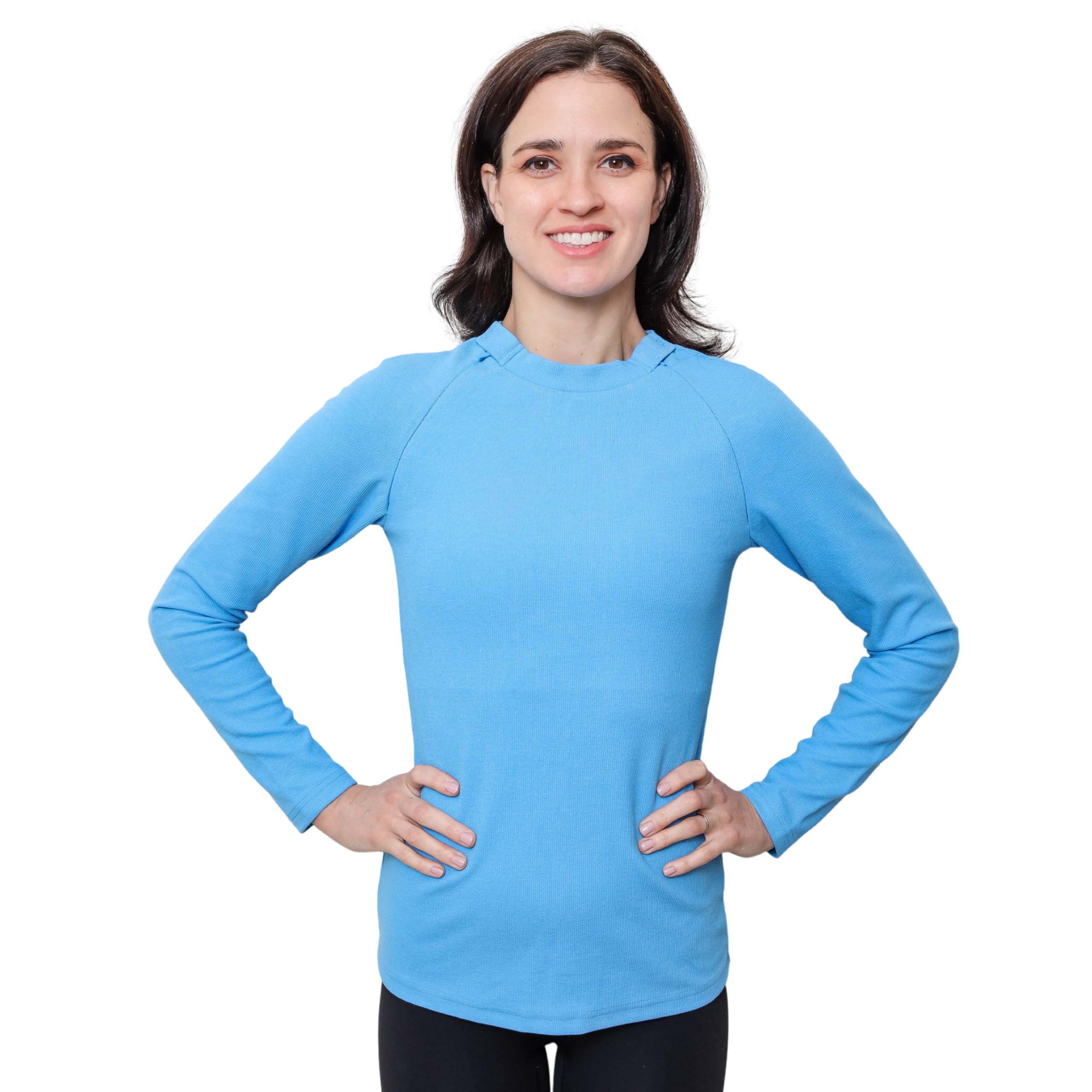 MandMcares model wearing the sweater for everyday comfort
