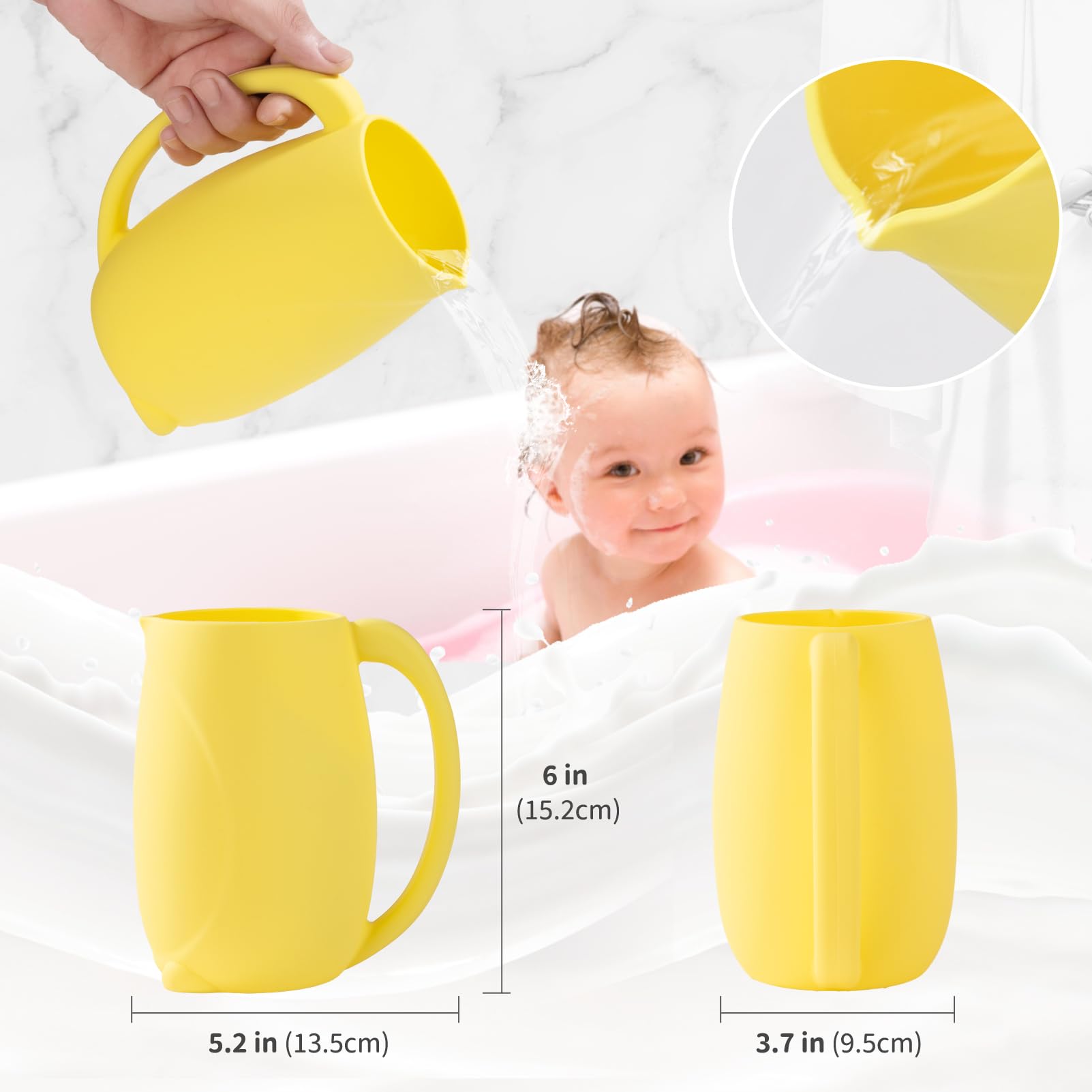 Mandoo 800 ml capacity bath rinse cup reduces refills during bath time.