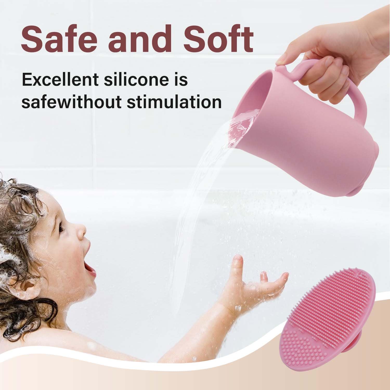 Mandoo rinse cup features soft silicone for gentle contact with delicate skin.