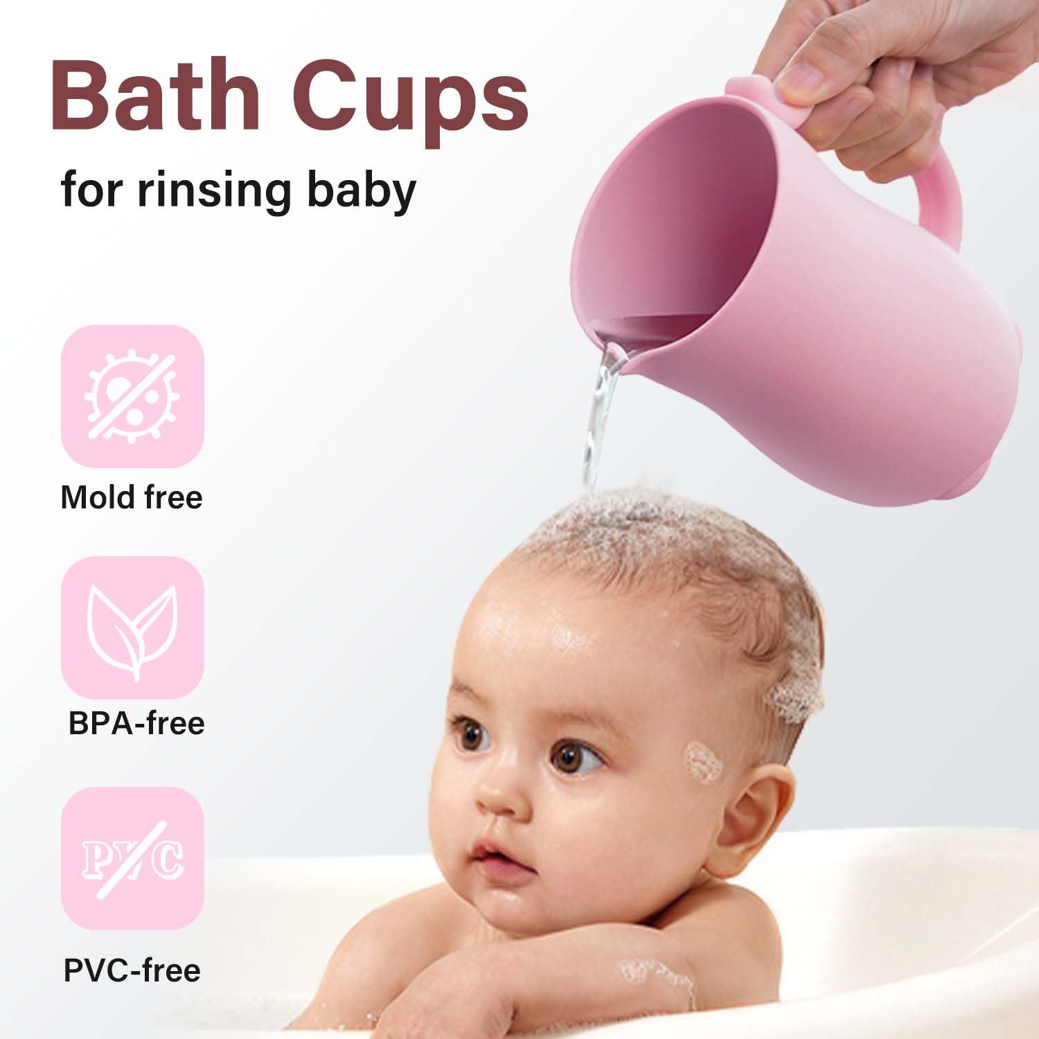 Mandoo rinse cup water stream enables gentle soap rinsing without splash.