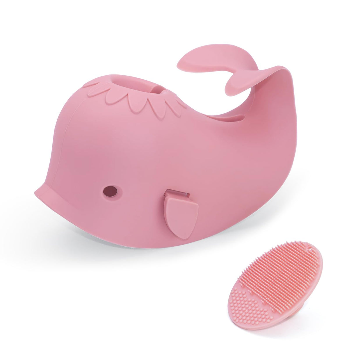Mandoo bath faucet cover in pink whale design protects kids during bath time.