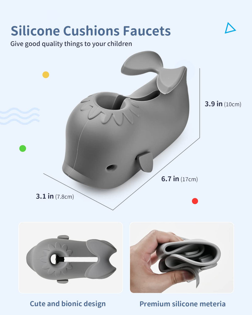 Mandoo whale design makes bath time inviting and fun for kids.