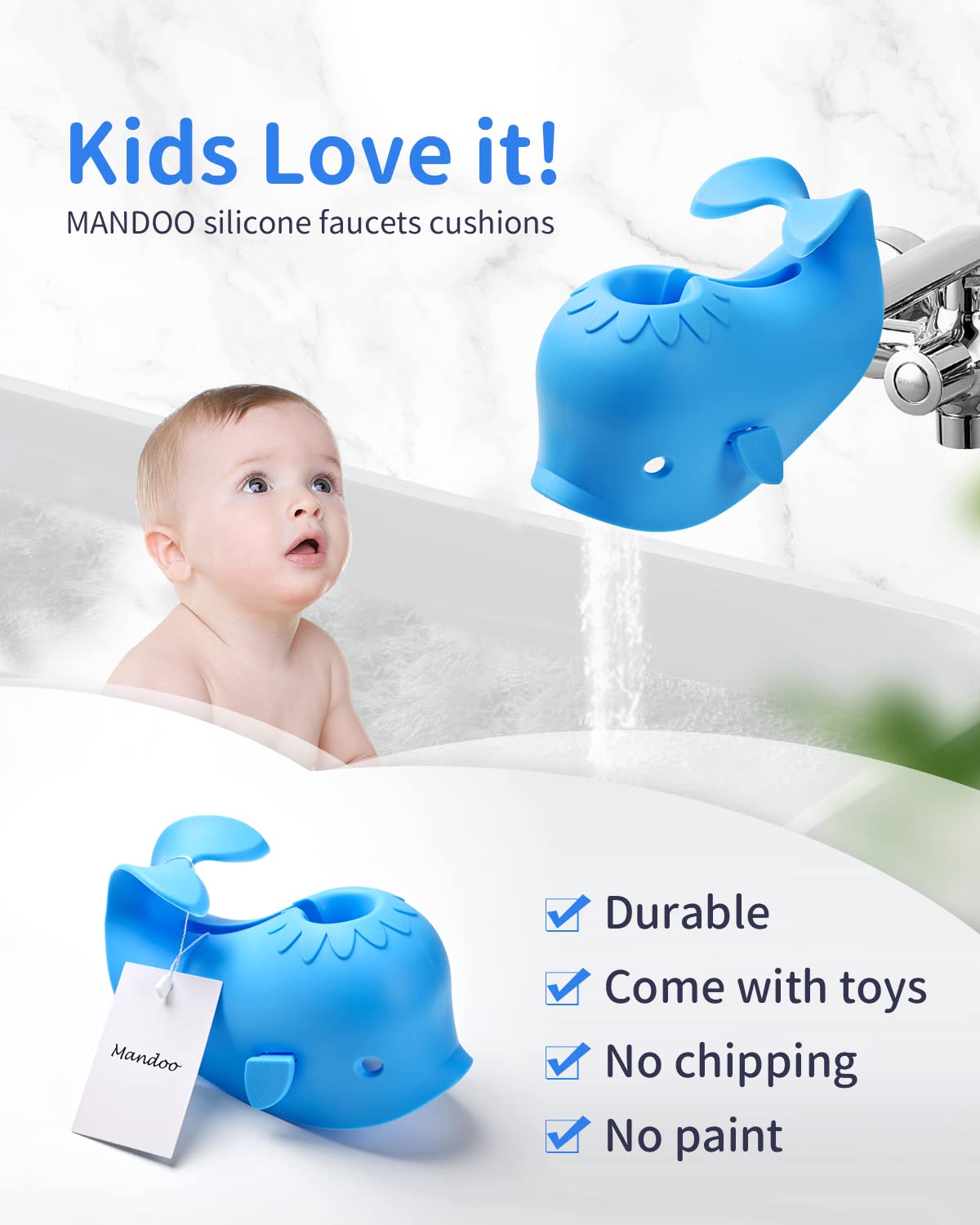Mandoo bath toy whale design adds playful distraction during baths