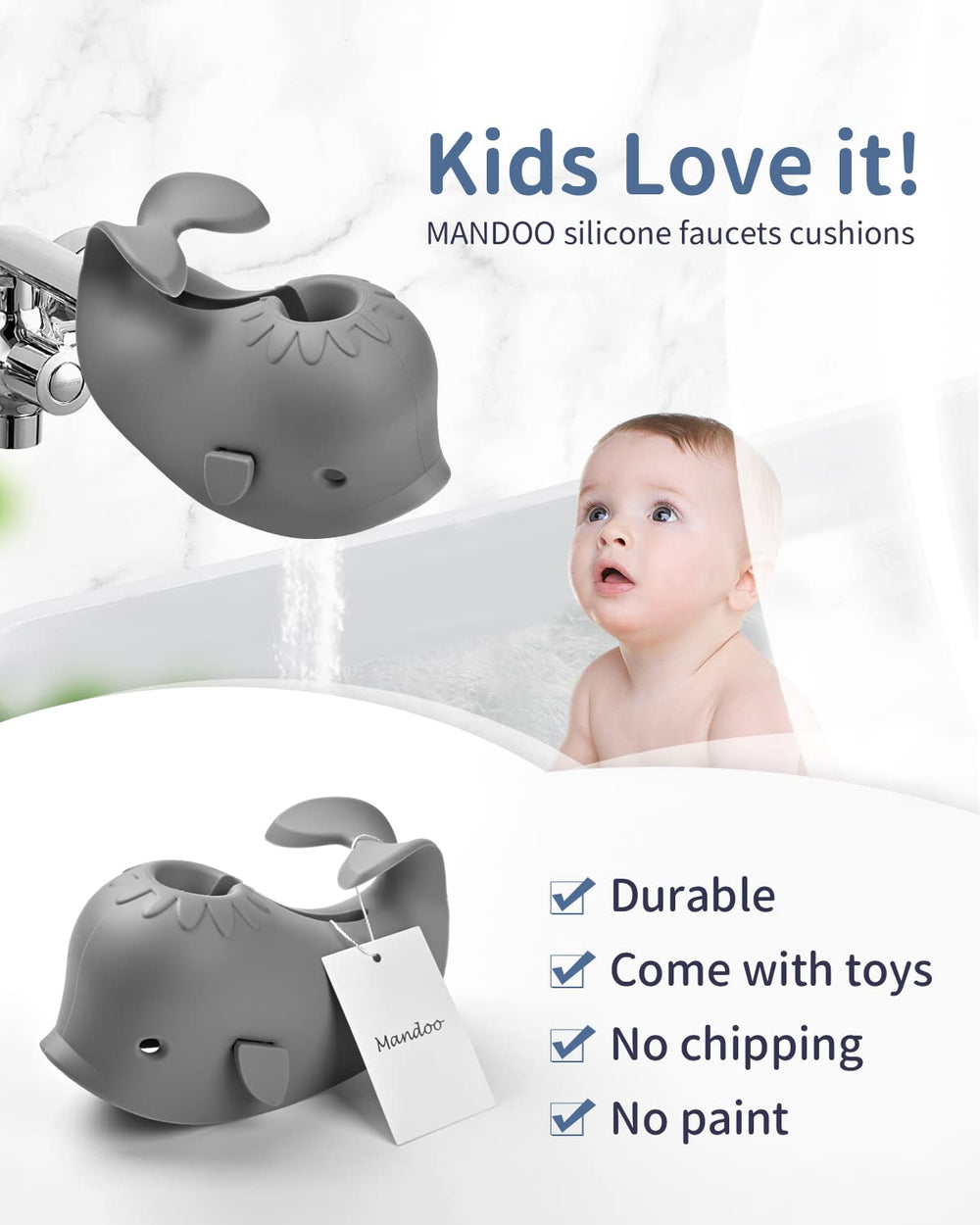 Mandoo durable silicone material is easy to rinse and air dry after baths.