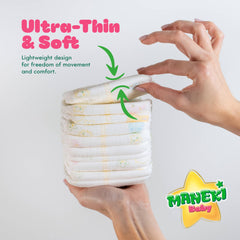MANEKI Size 2 hypoallergenic diapers for sensitive baby skin.