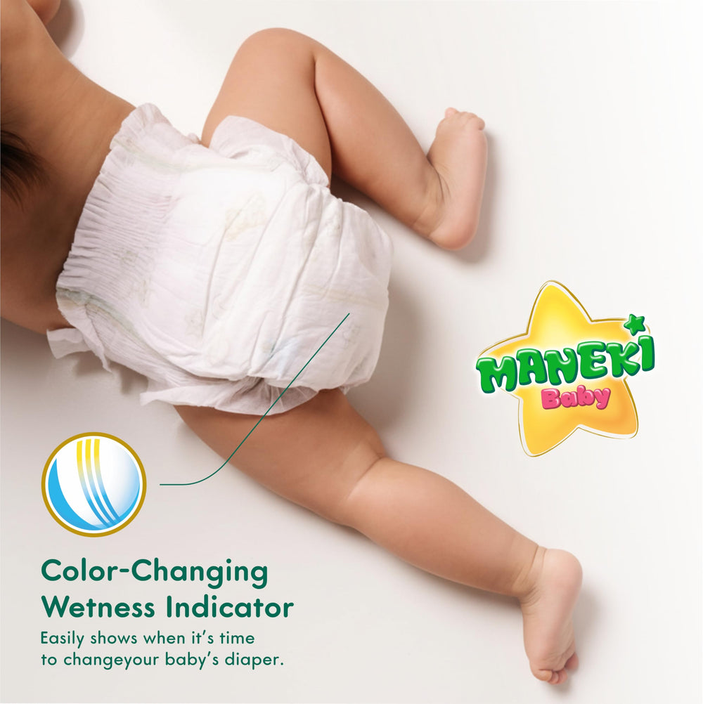 MANEKI Size 2 soft-fit diaper with flexible waist.