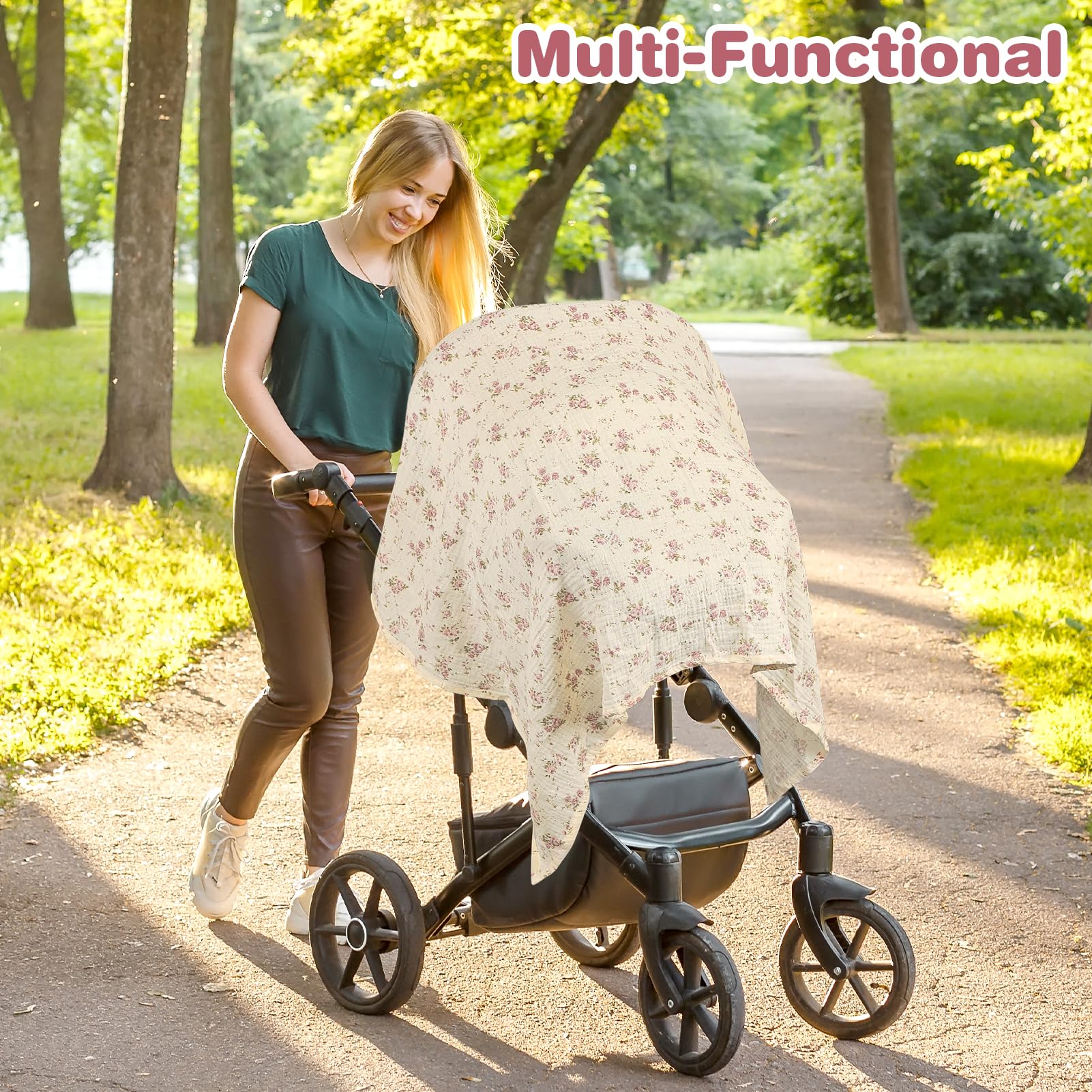 ManFaiSky floral beige nursing cover adds subtle style to nursing moments.
