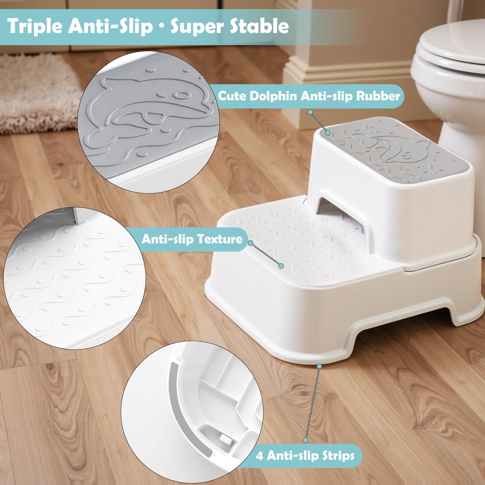 Mangohood 2-Step Stool anti-slip tread demonstrates stable footing.