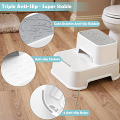 Mangohood 2-Step Stool anti-slip tread demonstrates stable footing.